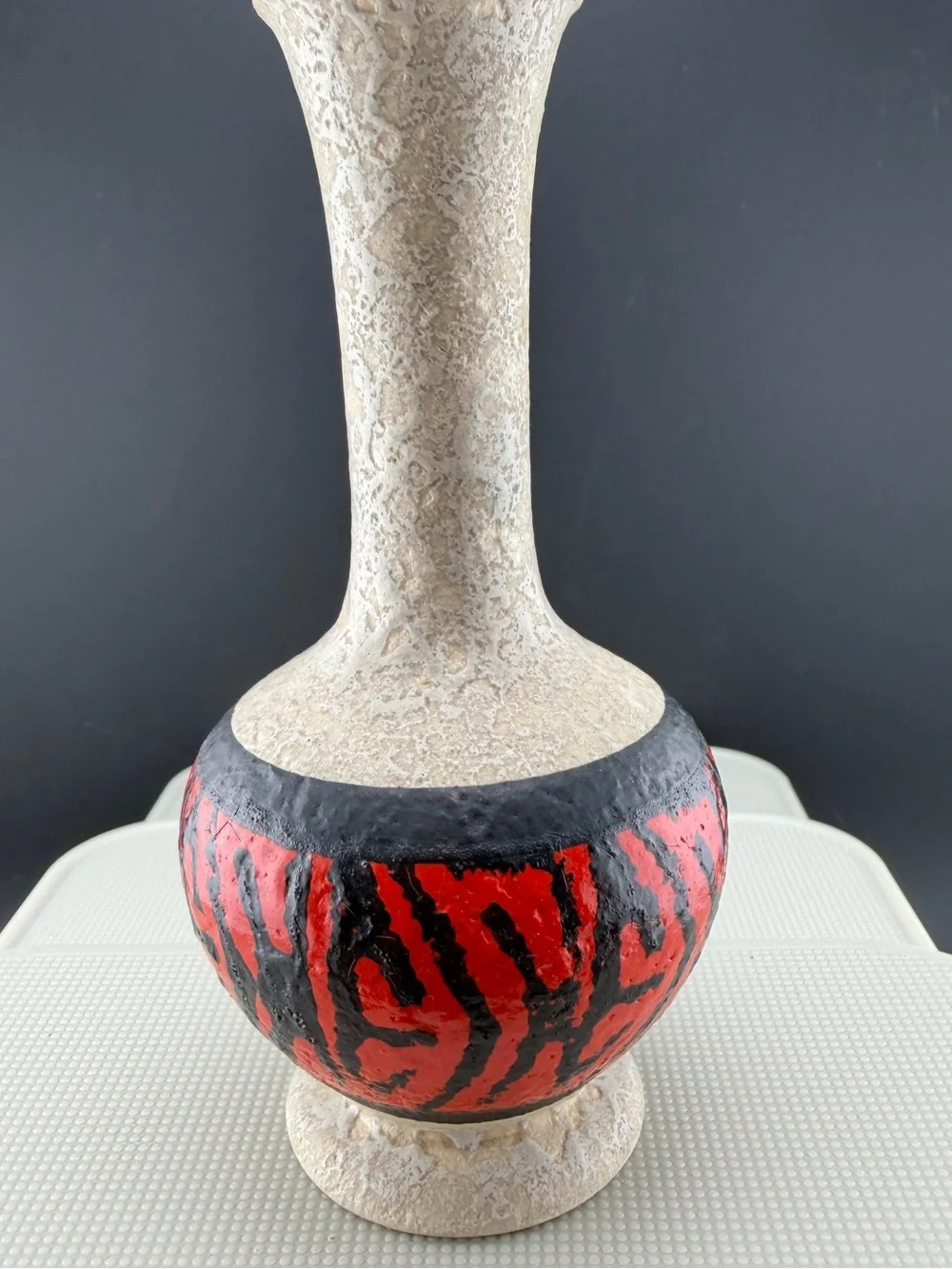 Vintage West German Pottery Fat Lava Vase MCM Red Black Dumler Breiden Style 5”
